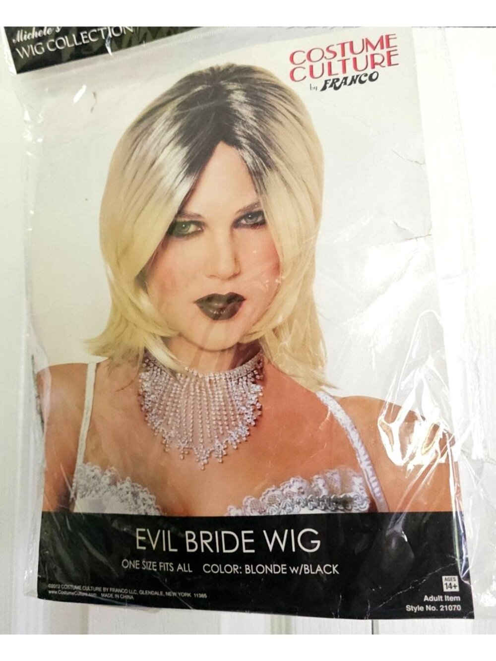 Evil Bride of Chucky Costume Wig Tiffany Cosplay Halloween Blonde Dark Roots NEW